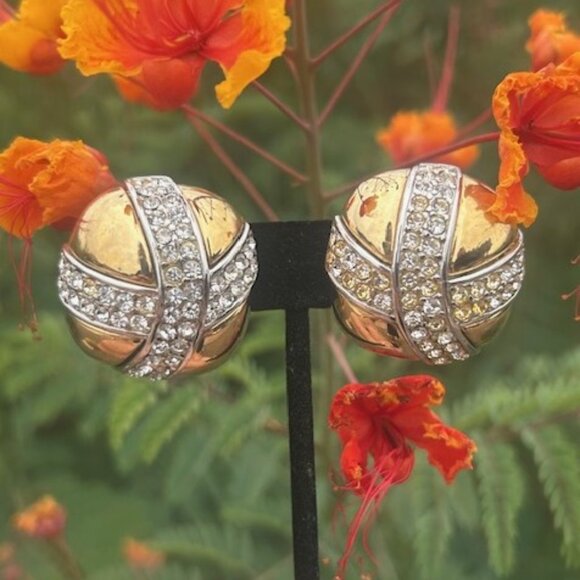 GIVENCHY Paris New York Couture Large Gold “Kiss” Rhinestone Crystal EARRINGS - Picture 2 of 12